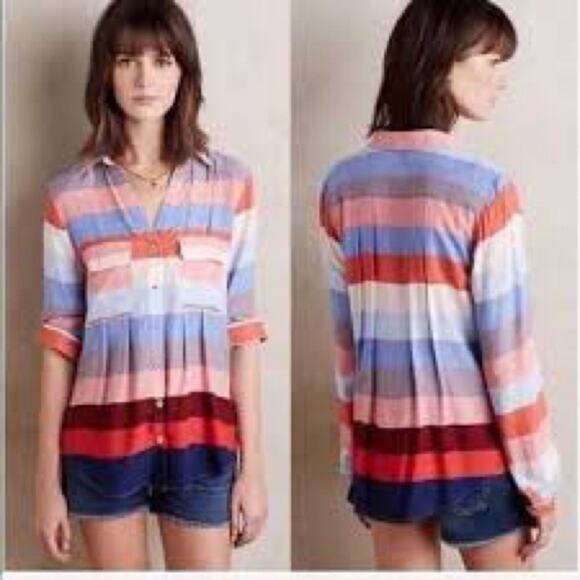 Anthropologie x Maeve Wynwood Button down Stripe Multicolor Oversized USA 14 - Picture 5 of 8